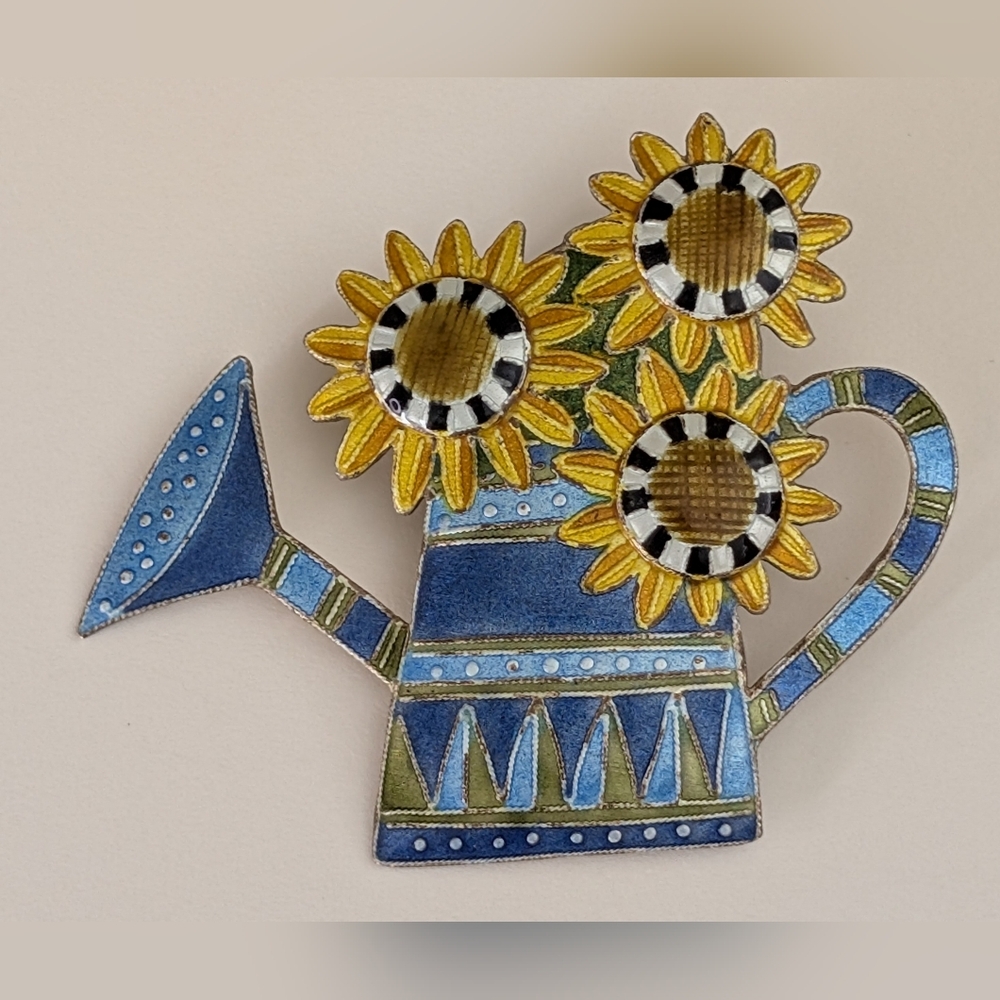 2" Sterling Silver 925 Enamel French Sunflower Brooch By Zarlite